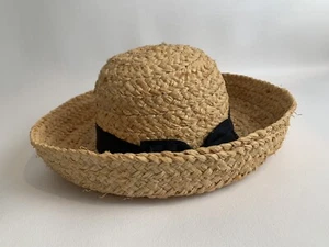 Kangol straw hat women  Beige Black Ribbon Head Circumference￼ 22.5 Inches - Picture 1 of 8