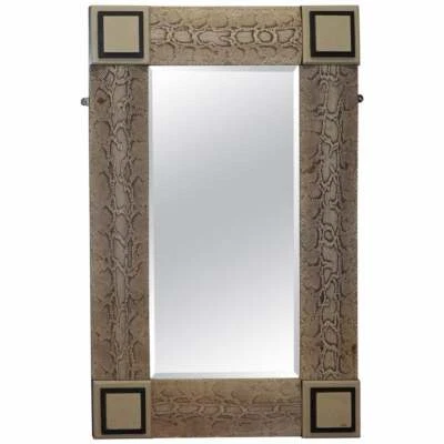 RARE VINTAGE SNAKESKIN MIRROR UPHOLSTERED ON SOLID WOOD ANTIQUE TIMBER FRAME  - Image 1 of 4