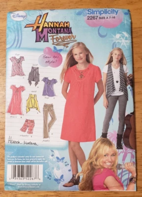 Simplicity 2267 Disney Hannah Montana Girls Dress Top Pants Vest Shorts 7-16 - Image 1 of 4