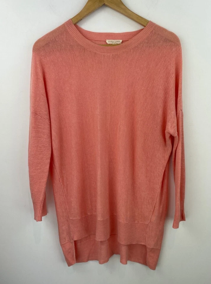 Blusa Top Eileen Fisher Pequeña Pequeña Pequeña de Lino Rosa Manga 3/4 Para Mujer A36-01 Foto 1 de 4