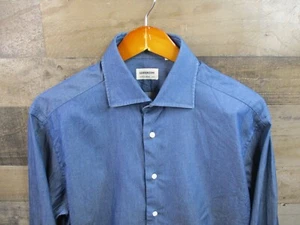 Lorenzini Dress Shirt Men 16 41 Blue Twill Cutaway French Cuff Cotton Made Italy - Picture 1 of 10