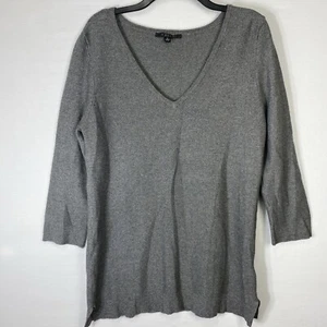Cyrus Women's Sweater Size V-neck Large Boyfriend Gray Tunic Long Length - Picture 1 of 7