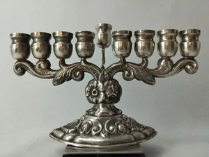 Judaica Hanukkah Menorah 148 Grams Silver 925 Floral Decorated Rare Vintage - Picture 1 of 8