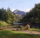 Oil Painting Nice Landscape With Man Seated By The River On Canvas