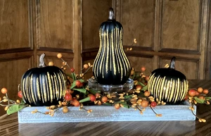 Set 3 mini zucche e zucca in vetro notte stellata NERO di Valerie SH omaggio - Foto 1 di 9