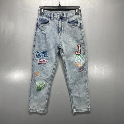 Justice X Stranger Things Denim Mini Mom Jeans Embroidered Patch Girls Size 14 - Image 1 of 4