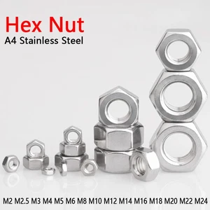 M2 M2.5 M3 M4 M5 M6 M8 M10 M12-M24 A4 316 Stainless Steel Hexagon Hex Full Nuts - Picture 1 of 6