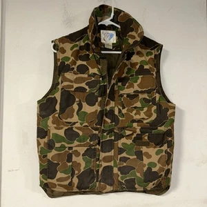 Men's VTG 70s Brown Camo Puffy Vest Sz Small Trophy Club, Goose Down Filled* - Picture 1 of 4
