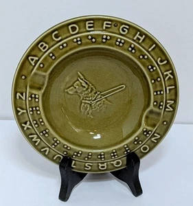 Vintage Braille Alphabet Ashtray 6" Brown Ceramic Seeing Eye Dog Dish - Picture 1 of 2