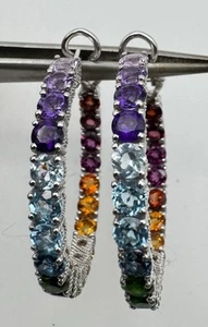 Pendientes de aro Judith Ripka de plata de ley multicolor con piedras preciosas arco iris - Imagen 1 de 15