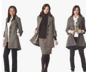 Cabi Shakespeare Jacket Coat Tweed Trench Black Gray Knit Wool Blends Sz 8 - Picture 1 of 9