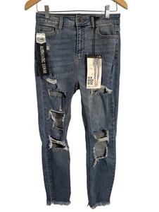 Jeans violoncello donna 9 29 blu vita alta caviglia skinny invecchiato sfilacciato grunge - Foto 1 di 12