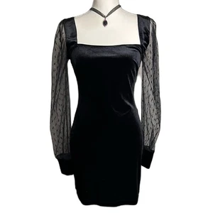 Mini vestido de terciopelo sin palabras de colección para mujer talla M manga lunares transparente vampiro gótico - Imagen 1 de 7