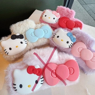 Hello Kitty Plush Hair Claw 1 pc– Soft Fuzzy Clip with Bow Cute Face Women, Girl - Image 1 of 4