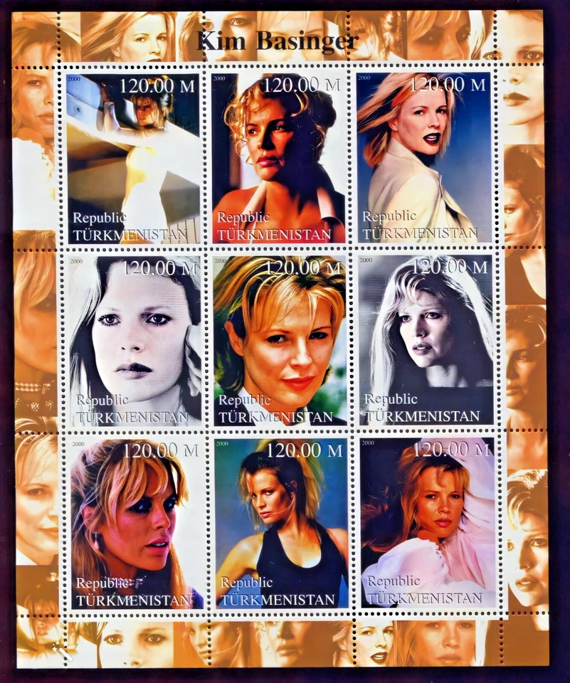 Turkmenistán 2000 Kim Basinger hoja de actriz estadounidense (9) perforada MNH Foto 1 de 1