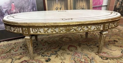 Antique Coffee Table French Louis XVI Gold Gilt Carved Wood Frame w /Marble Top - Image 1 of 4