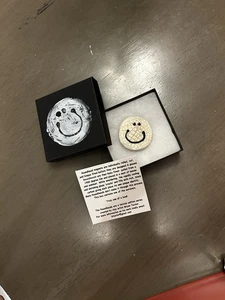 Handmade Raku Smiley Face Magnet With Hand Stamped Gift Box -One Of A Kind Art - Picture 1 of 9