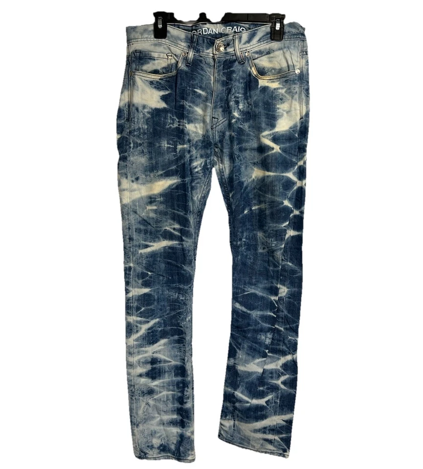 Pantalones de mezclilla Jordan Craig para hombre 32x32 azul calce ajustado lavado ácido desgastado grunge Foto 1 de 4
