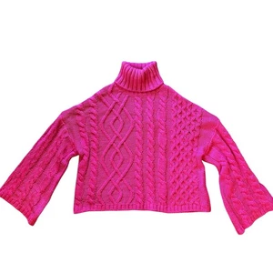 Judith March Hot Pink Zopfmuster Rollkragen Cropped Pullover Whimsy Cottagecore - Bild 1 von 6