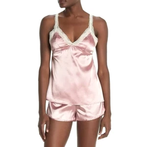 Cozy Rozy Satin Cami & Shorts 2-Pc Pajama Set in Pink Top Small/Bottoms Medium - Picture 1 of 6
