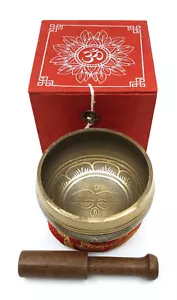 Tibetan Singing Bowl + Striker & Silk Ring Gift Wrapped in Handmade Paper Box - Picture 1 of 3