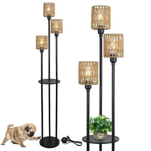 Boho Floor Lamp with Shelves, 3-Lights Farmhouse Tall Floor Lamp with ON/Off ... - Picture 1 of 9