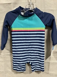 Traje de baño Carter Baby Boy azul a rayas LS de una pieza talla 9 M nuevo - Imagen 1 de 6