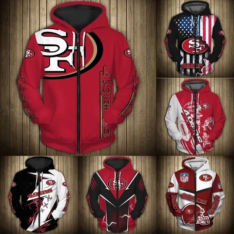 San Francisco 49ers Full Zip Hoodie Sports Hooded Sweatshirt Jacket Activewear Cover