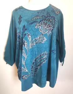 Roaman's Tunic Top Women's Size L (18/20) Bust 50" Glittery floral stretchy - Picture 1 of 6
