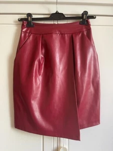 Faux Red Leather Knee Length Skirt Closet London uk 10 M asymmetric hem front - Picture 1 of 3