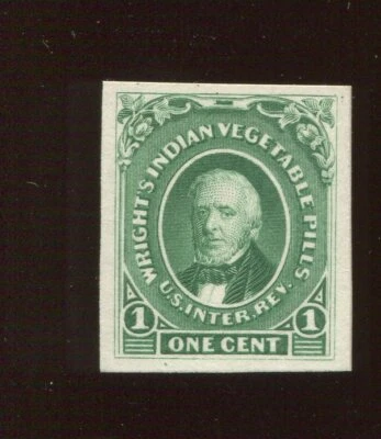 RS274P4 WRIGHT'S INDIAN VEGETABLE PILLS 1¢ GREEN PLATE PROOF ON CARD (Bx 2586) - Image 1 of 2