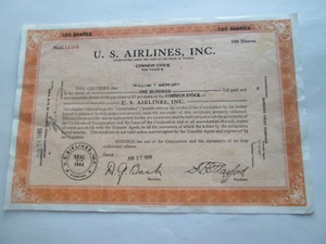 1946 "U. S. AIRLINES, INC. FLORIDA, STOCK CERTIFICATE, 100 SHARES NO. C11384 - Picture 1 of 3