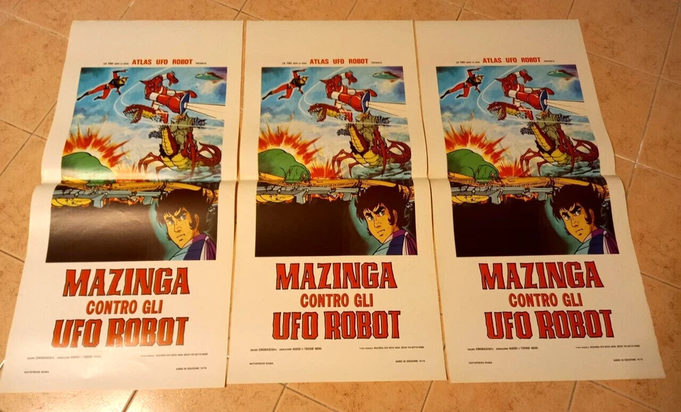 LOTTO 3 LOCANDINE MAZINGA CONTRO GLI UFO ROBOT GOLDRAKE GOLDORAK CINEMA POSTER - Immagine 1 di 1