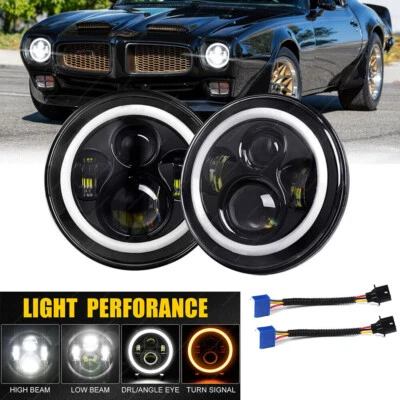 Par de faros LED PUNTO 7" Hi/Lo DRL ojos de ángel para Pontiac Firebird 1970-1976 Foto 1 de 4