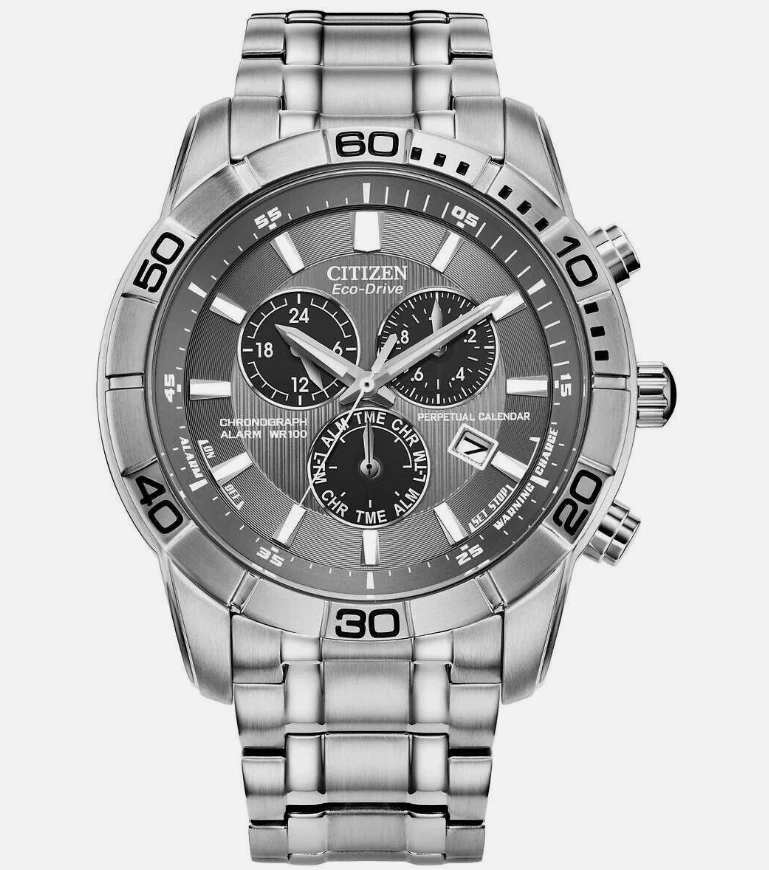 Citizen Eco-Drive Watch Mens Chronograph Perpetual Calendar Steel BL5450-54H