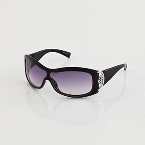 New Giorgio Armani 455 Shield Sunglasses GA 455 C. SJDO0 Shiny Black w/ Silver - Picture 1 of 12