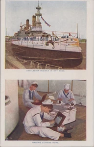 Battleship US Indiana Dry Dock Sailors Write Letters Home WWI Era postcard JQ9 - Picture 1 of 2