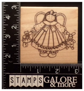Artistic Stamp Exchange Rubber Stamps FOLK ART GIRL ANGEL & STUFFED ANIMALS 2896 - Picture 1 of 2
