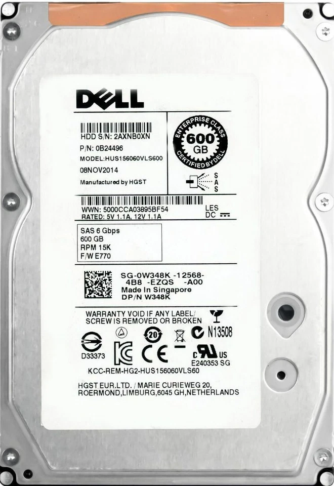 Hard Drive Dell 0W348K W348K 600GB 15000U/Min 64MB SAS-2 HUS156060VLS600 3.5'' - Image 1 of 3