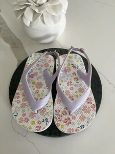 Gap Toddler Baby girl Purple White Floral Elastic Band Thong Flip Flops Size 7/8 - Picture 1 of 14