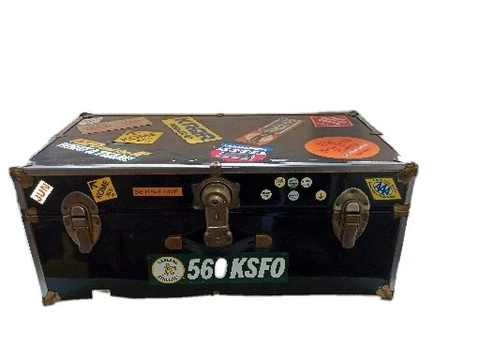 Vtg Atq Steamer Trunk Footlocker Storage 30L x 16.5W x 12H With Stickers Cover