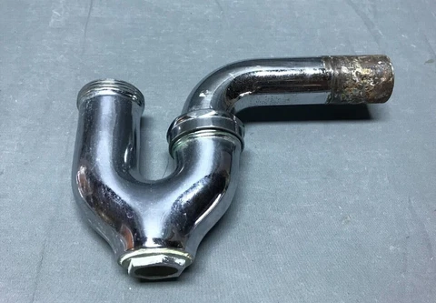 Antique Sink Drainpipe P Trap Clean Out Chrome Brass VTG Standard USA 1338-22B Cover