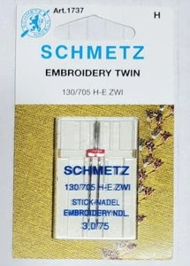 Schmetz EMBROIDERY TWIN Needle 3,0/75 NEW in Pkg. 130/705 H-E ZWI - Picture 1 of 2