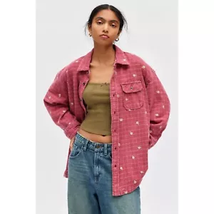 BDG Urban Outfitters Dani Embroidered Flannel Shirt Tunic Top Oversized S 277797 - Picture 1 of 8