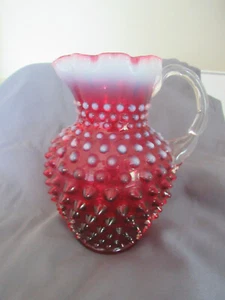 Vintage Fenton Cranberry Opalescent Hobnail red Glass Pitcher 5 1/2 " - Picture 1 of 5