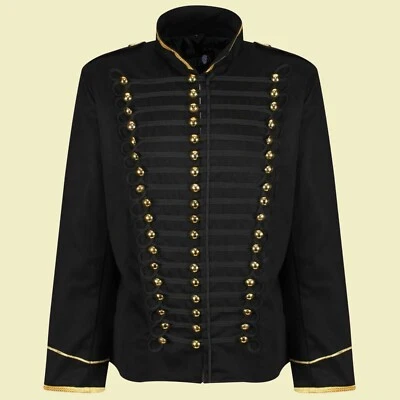 MEN'S BLACK HUSSAR PARADE GOTHIC JACKET MENS MILITARY DRUMMER COAT - Image 1 of 4