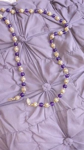 Vintage Amethyst Gold Filled Genuine Gem Dark Beaded Necklace Fish Hook Clasp - Picture 1 of 4