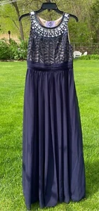 JS Collections Perlen Mieder Chiffon Kleid Dress ~ dunkelblau ~ Größe 10 - Bild 1 von 5