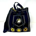 Moschino Black Suede Draw String Bag Grommets Hearts Peace Sign