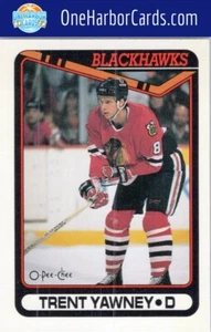 1990 O-Pee-Chee Chicago Blackhawks Hockey Card #297 Trent Yawney - Picture 1 of 2